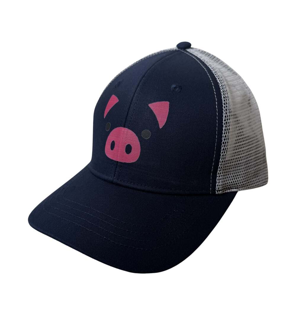 Pig Graphic Navy Blue and White Mesh Trucker Hat